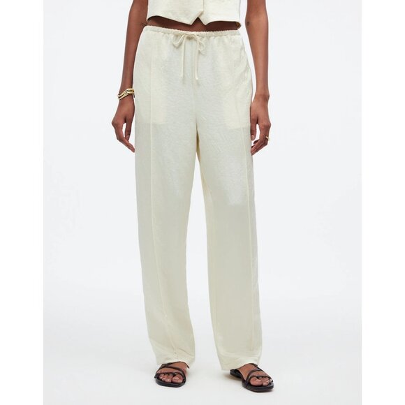 Madewell Pintucked Slim Pull-On Pants in Satin Women's Size PM Cream Cake Batter - Picture 6 of 16